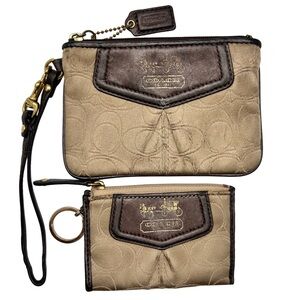 Coach Horse & Carriage Tan & Brown Wristlet & Card Case Set